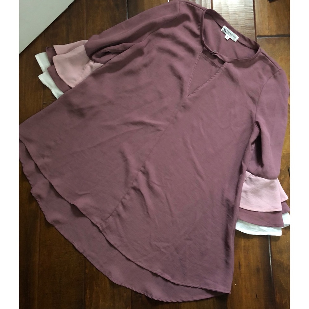Womens tunic blouse - 3/4 ruffle sleeves -Size S